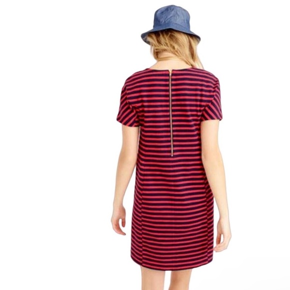 J. Crew Women's Red Fiery Sunset Blue Striped Shirt Short Sleeve Stretchy Dress - Picture 10 of 10